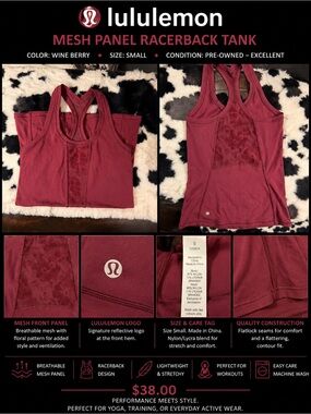 lululemon athletica Mesh Panel Racerback Tank - Wine Berry